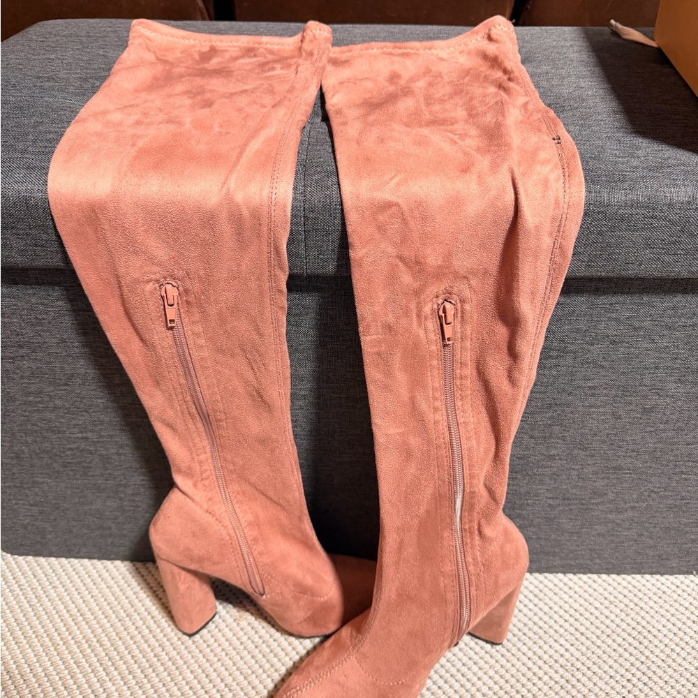 Charlotte Russe Over-the-Knee Chunky Heel Boots in Dusty Rose - Picture 5 of 7